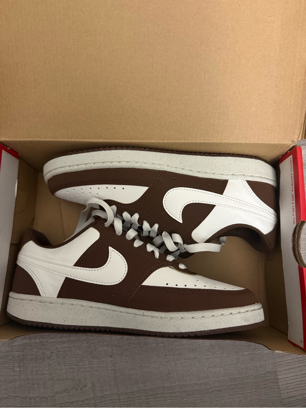 Low-Top Nike Court Vision Lo Sneakers in Cacao Brown and White